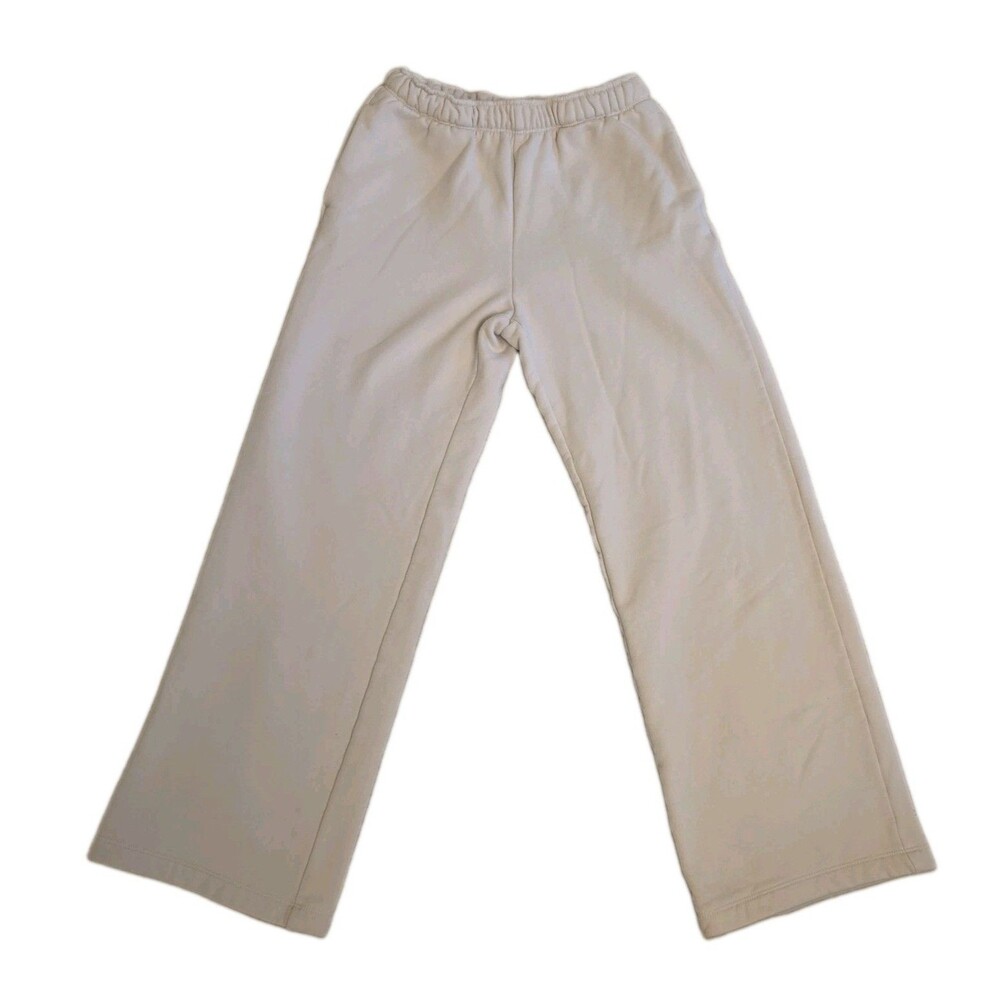Athleta Girl Fleece Wide Leg Sweatpants Beig Elastic Waist, Girls Size 12 Large